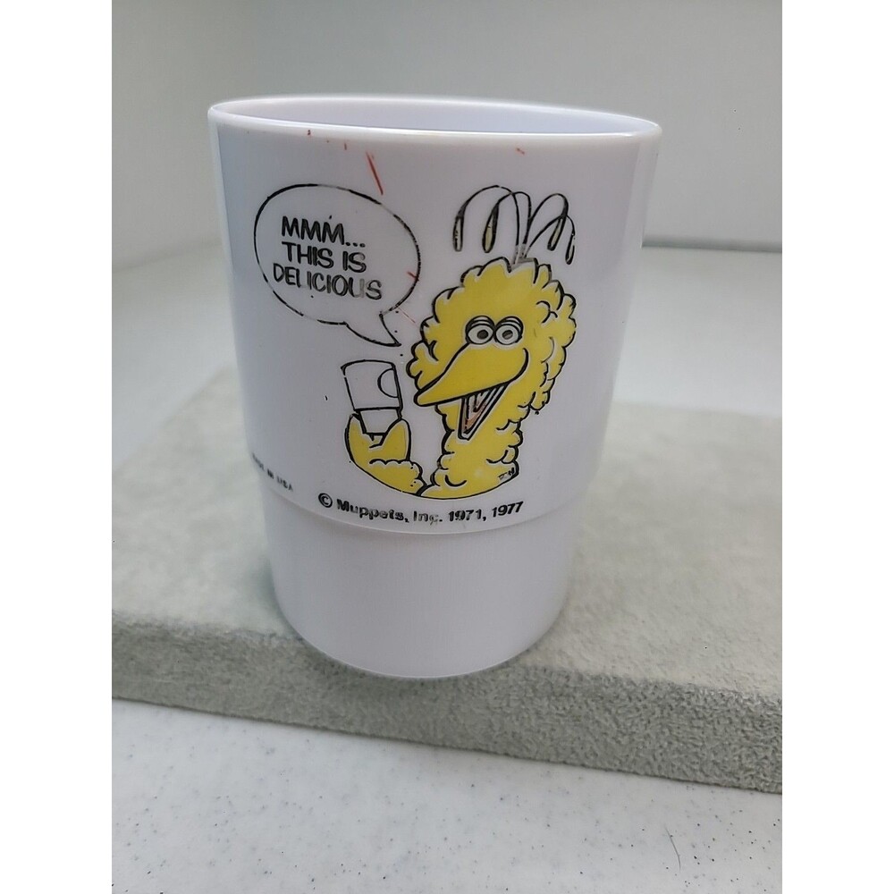 Vintage Sesame Street Big Bird  Plastic Cup 1977 Muppets Inc Faded